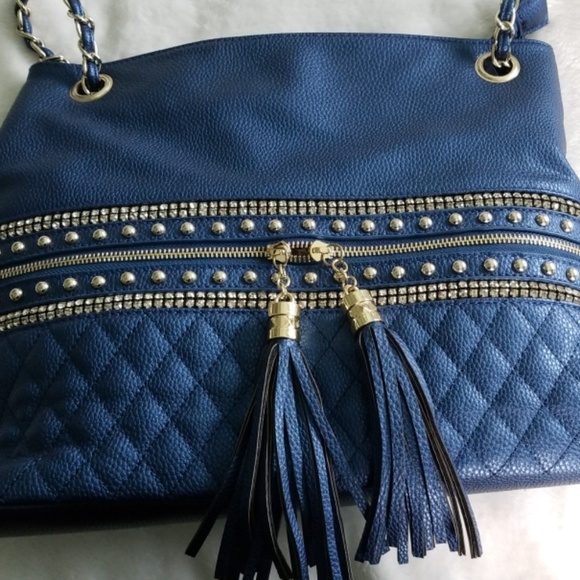 Royal blue and Gold Jeweled Imooshion Shoulder Bag - Picture 3 of 6